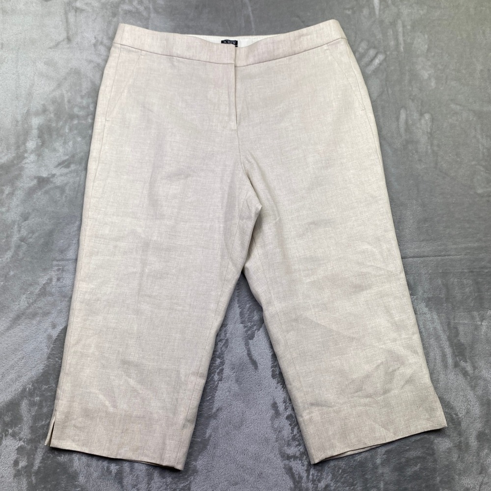 J. Crew Kate Capri Pants Linen Blend Womens Sz 14T Fits 34" Light Beige Trousers